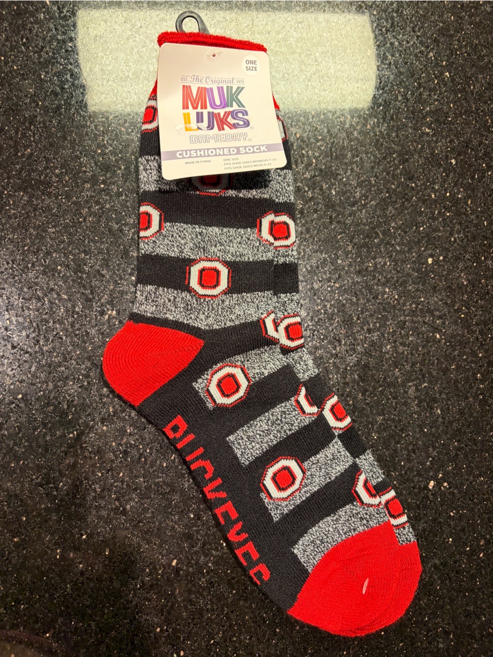 Muk Luks Red, Black & Gray Patterned Ohio State Crew Socks